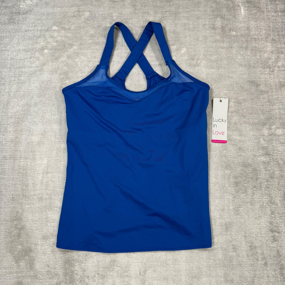 Lucky In Love Crossover Tank Women Medium Blue Performance Mesh Vaportex Tennis